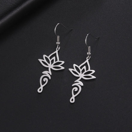 Lotus Flower Drop Earrings Stainless Steel Unalome Symbol Hollow Buddhism Amulet Earring Vintage Trendy Jewelry Gift for Women
