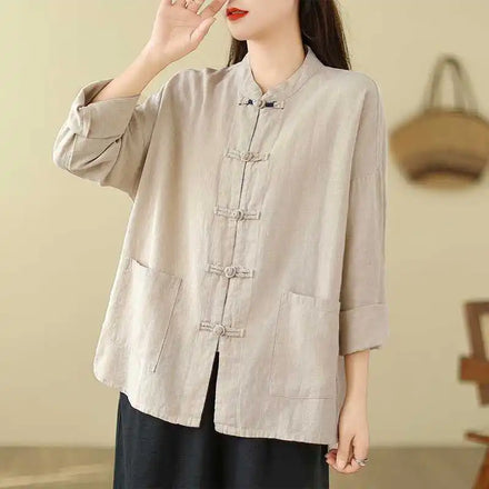 M-2XL Spring and Autumn Art Retro Women's Shirt New Loose Fitting Cotton and Linen Chinese Style Women's Top