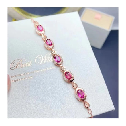 Hot Sale Arabic Personalise Custom 925 Sterling Silver Natural Garnet Women Bracelet Wholesale