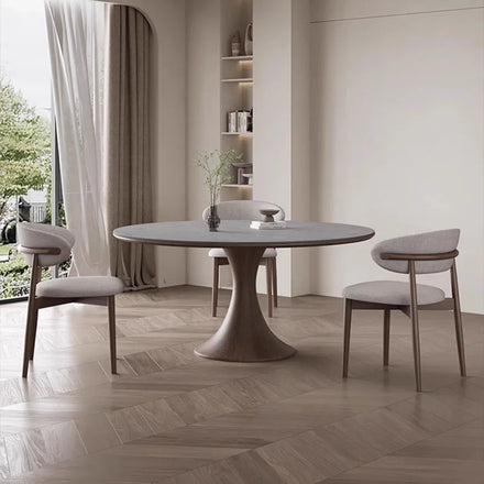 PurelyFeel Solid Wood Rock Plate Round Table with Turntable Dining Table and Chair Designers Combine Modern Simple Round Table