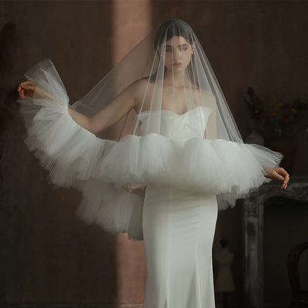Hot Sell Latest Ruffles Tulle Wedding Bridal Veil for Women Lace Wedding Veil