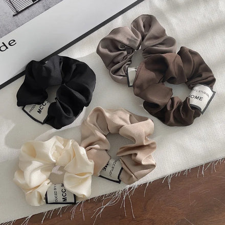 PT051E Custom Logo Hair Accessories Ties Women Hair Band Coffee Cream Black Silk Scrunchies