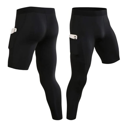 Men's SIngle Leg Athletic Base Layer Compression Pants with Pockets One Leg Basketball Leg Solid Pants for Adults