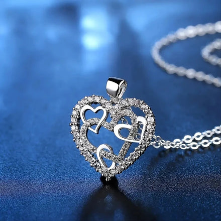 CAOSHI Cubic Zircon Heart Pendant Necklaces Women Copper Jewelry Silver Coating CZ Lovely Hollow Heart Ladies Necklace for Women