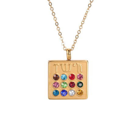 12 Birthstone Tribes Filled Zircon Pendant Necklace Fashion Stainless Steel Jewelry Necklaces for Woman Men
