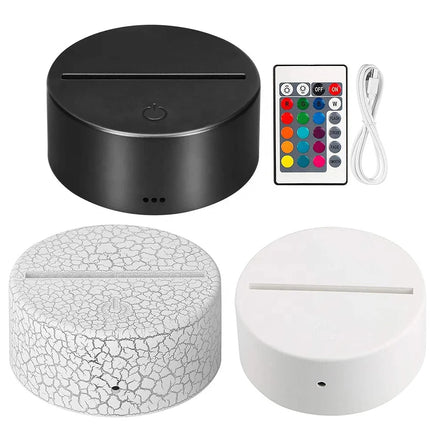 RGB LED Night Light Acrylic Black 3D LED Lamp Base USB Cable Remote Control Rechargeable Power Bedroom Night Light Base