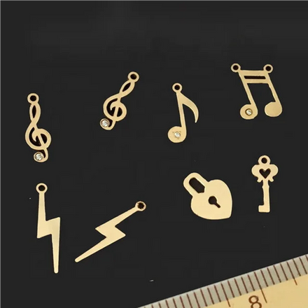 GP US Eight Note Charm Heart Lock 14k Gold Filled Witch Key Note Lightening Connector Zircon Charms Jewelry Making Wholesale