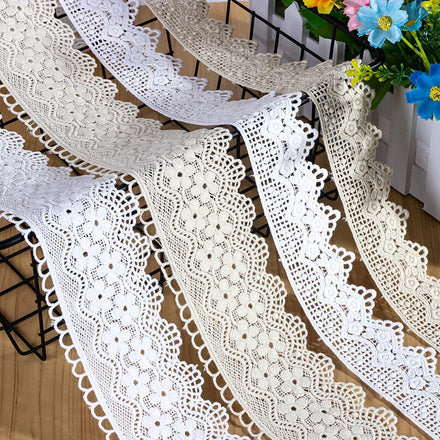 New Design Garment Underwear Cotton Water-Soluble Embroidery Lace Trim White Ribbon Lace Trimming for Dress