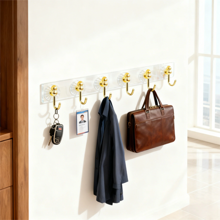 Practical Stainless Steel Wall Hook Free Punch Plastic Golden Hanger Adhesive Screw Display for Bathroom Cleaning Pots Wardrobe