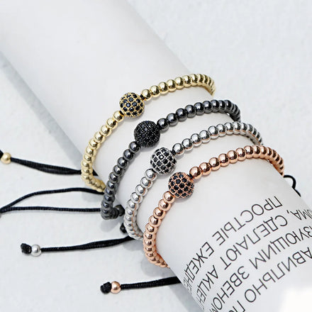 European American Pure Copper Beaded Bracelet for Men and Women 4mm Bead Adjustable Fashion Jewelry Universal Without Fading