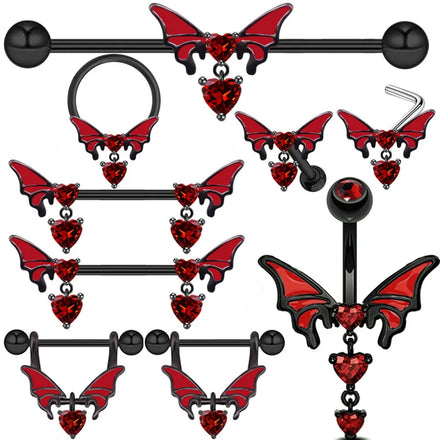 Hot Selling Wholesale Bat Cool Punk Rhinestone Stainless Steel Navel Ring Earring Nose Ring for Women Jewelry Body Piercing