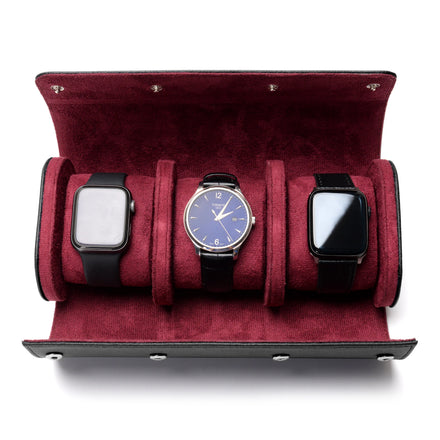 Vintage Leather Watch Roll Portable 3-Slot Display Storage Box with Slid-in-out Organizers Stylish Fashion Accessory Watch Case