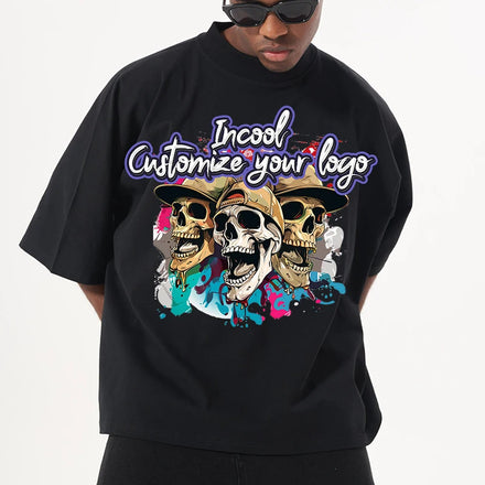 Custom Crew Neck Sun Faded Heat-Transfer Printed Polyester Oversized Vintage Acid Washed Drop Shoulder Boxy Men's T-Shirt