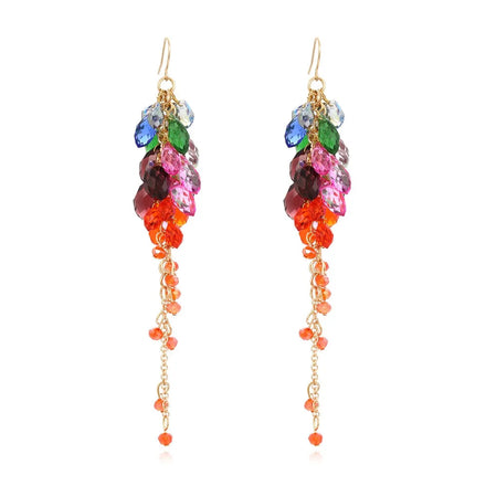 Long Stitch Color Crystal Tassel Earring Daily Wear Flower Pendent Hand Beaded Ears Hoop Vacation Style Street Photo Jewelry