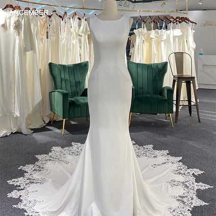 Soft Satin Mermaid Ivory Wedding Bridal Gown Dresses for Women Jancember LSSG014