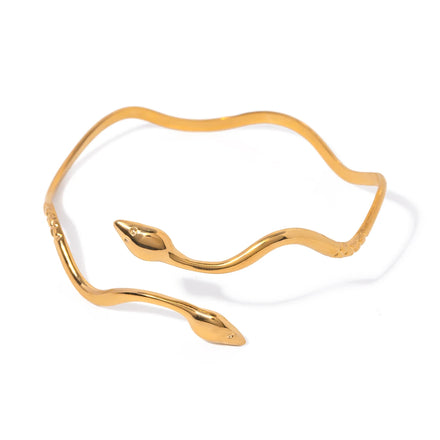 J&D Designer 18K Gold Stainless Steel Bracelet Inoxydable Wavy Double-Headed Snake Open Bracelet Bangle