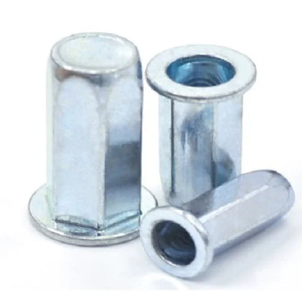 Hot Sale Flat Head Full Hexagonal Body Nut Rivet M8 Carbon Steel White Zinc M8 Full Hexagonal Flat Head Blind Rivet Nuts