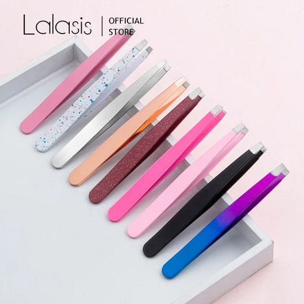 Lalasis Wholesale Private logo Grip Eyebrow Tweezers Black pink Thick Metal Stainless Steel Brow Tweezers Custom