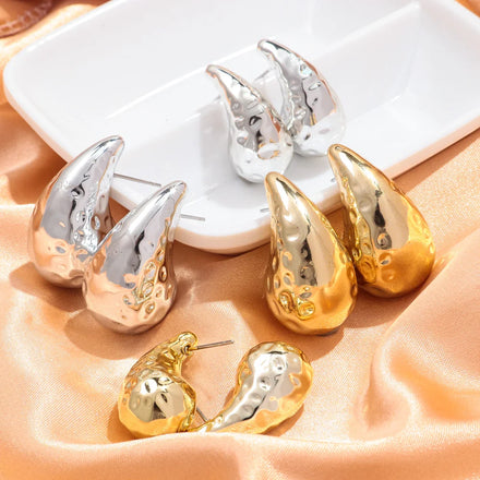 Personality Punk 18k Gold Plated Silver Fashion Men Hiphop Hammered Teardrop Jewelry Set 2 Pairs/set Acrylic Women Stud Earrings