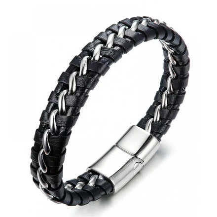 Hiphop Homme Fashion Jewelry Stainless Steel Magnetic Clasp Multi Layer Braided Leather Bracelets for Men