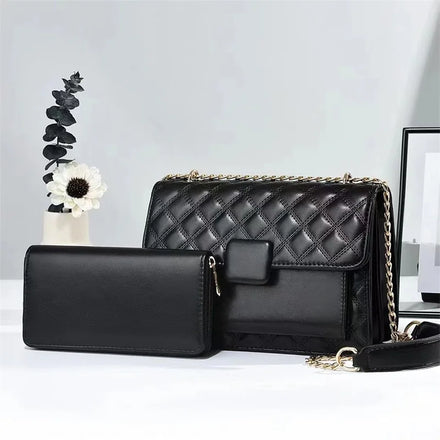 Kunhao New Versatile Crossbody Rhombic Embroidery Winter Vintage PU Material Chains Customizable Logo Large Storage Bag Women's