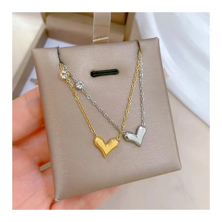 DAIHE Stainless Steel 18k Gold Plated Love Heart Shaped Necklace Titanium Steel Zircon Pendant Necklace Valentine's Day Gift
