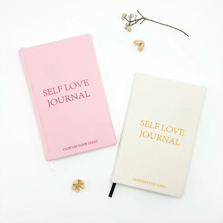 Custom Printed Linen A5 Hardcover Planner Self Care and Gratitude Journal with Paper Cover Box Packed with Custom Logo