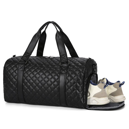 2024 New Fashion PU Waterproof Travel Duffel Bag Men's Sports Leisure Women's Portable Yoga Fitness Letter Pattern Zipper