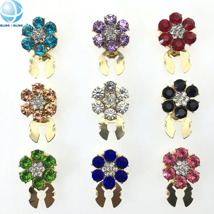 Wholesale Shiny Multicolor Crystal Flower Removable Button Covers Clip Jewelry for Women Shirt Cuff Decoration Accessories