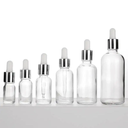 Luxury Frosted Euro Essential Oil & Serum Glass Bottles with Slivery Eye Dropper Screen Printing 5ml-100ml Capacities