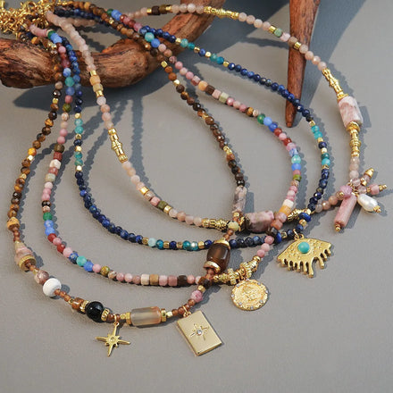 Real Gold Plated Y2K Natural Stone Chakra Star Necklace Pendant Women