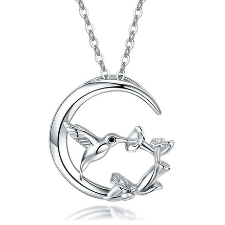 CAOSHI the Moon Bird Flower Design Pendent Necklace for Women Silver Plated Accessories Statement Jewelry Wedding Necklace