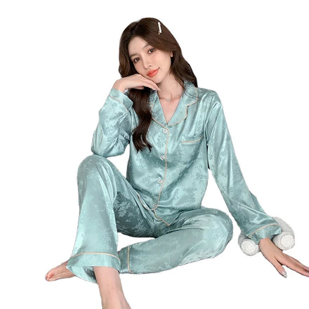 New Design and Drop-shipping Satin Long Sleeve Women's Sleepwear M to 2XL Pajamas Sets
