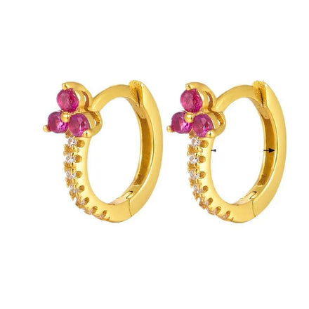 Daidan Huggie Earrings 925 Small Clover Earing Black Flower Purple Zirconia Silver Clover Green Earrings