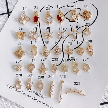 Delicate Gold Plated Color Zircon Swan Butterfly Owl Elk Flower Pendant for Diy Earrings Necklace Bracelet Jewelry Accessories