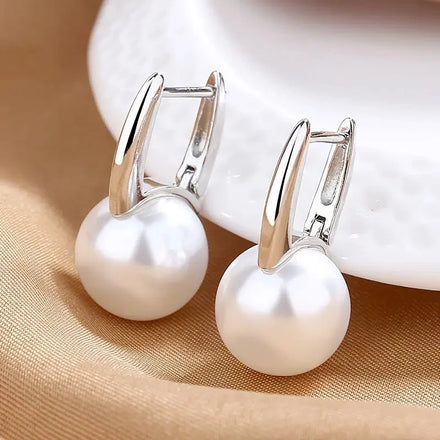 CaoShi Simple Elegant Simulate Pearl Earrings for Women Metal Silver Color Fashion Versatile Lady's Ear New Fashion Ear Jewelry