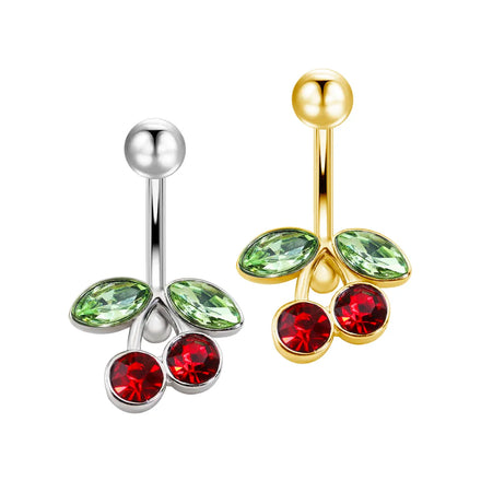 Ready to Ship 14G 316L Surgical Steel Red Crystal Cherry Navel Belly Button Ring Hypoallergenic Barbell Body Piercing Jewelry