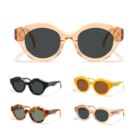Sunglasses with Diverse Frame Colors Black White Gold Red Transparent Yellow Silver Champagne Lenses Made of Tac Material