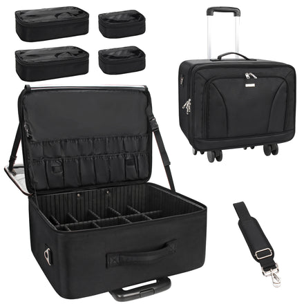 Relavel Rolling Makeup Train Case Trolley Cosmetic Case 3 Layer Cosmetic Organizer Extra Large Makeup Travel Bag for Hairstylist