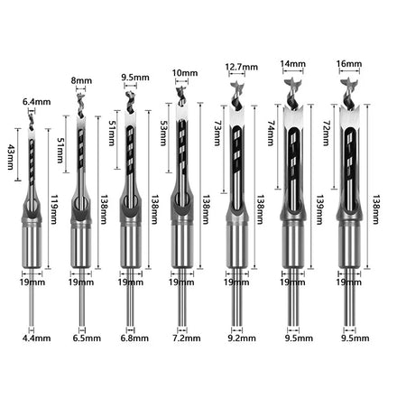 7PCS/SET Woodworking Square Hole Drill Set Square Tenon Drill Keyhole Woodworking Drill