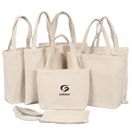 Custom Logo Solid Color Portable Beach Shoulder Tote Bag Cartoon 100% Cotton Canvas Eco-Friendly Foldable Shopping Grocery Bag