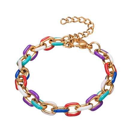 Wholesale New No Fade Stainless Steel Cuban Bracelet Design Colorful Oil Dropping Enamel Bracelet Women