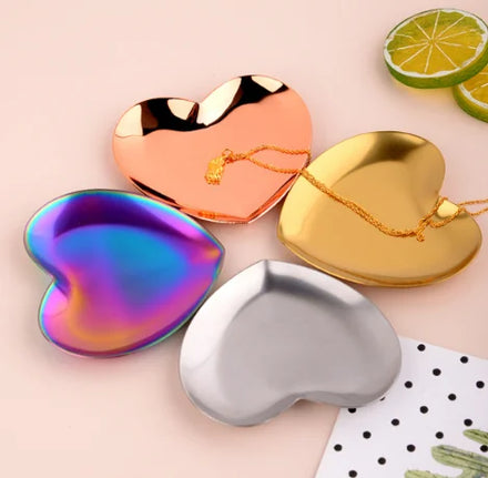 Stainless Steel Storage Tray Dim Sum Barbecue Outdoor Heart-Shaped Tray Kitchen Dinner Plate Metal Jewelry Storage Tray