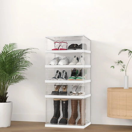 All in One Portable Foldable Plastic Acrylic Closet Shoe Cabinet Storage Organizer Box With Magnetic Door