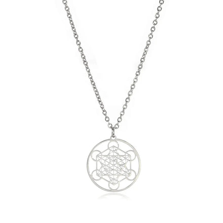 Metatron Cube Necklace Stainless Steel Sacred Geometry Powerful Symbol Kabbala Amulet Solomon Jewelry Gift for Women