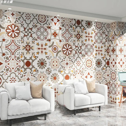 Moroccan Decoration Wallpaper Ethnic Style Hotel Bedroom Living Room Background Bohemian Style Tile Pattern Wallpaper
