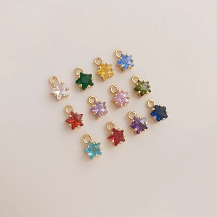 Fashion 6Mm 12 Zodiac Lucky Stone Birthstone Pendant Cute Colorful Pentagram Star Pendant for Diy Jewelry Accessories