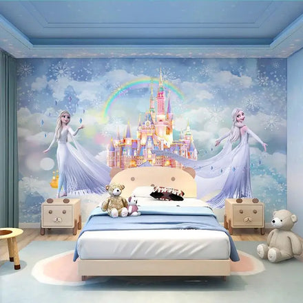Waterproof 3D Floral Wallpaper for Children's Room Elsa-Themed Mural Cartoon Wall Cloth Girls' Bedroom Background