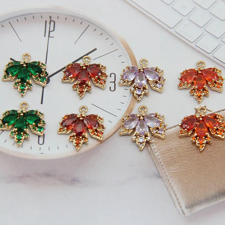 Fashion Kc Gold Plated Maple Leaves Pendant Purple Pink Orange Green Zircon Color Leaf Pendant for Diy Jewelry Accessories