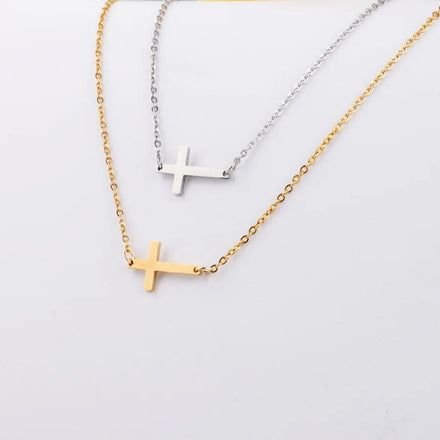 Simple Trendy Everyday Jewelry 18K Gold Plated Cute Cross Pendant Choker Necklaces for Women